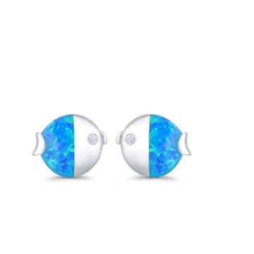 Ladybug Stud Earrings Lab Created Blue Opal Simulated CZ 925 Sterling Silver (8mm)